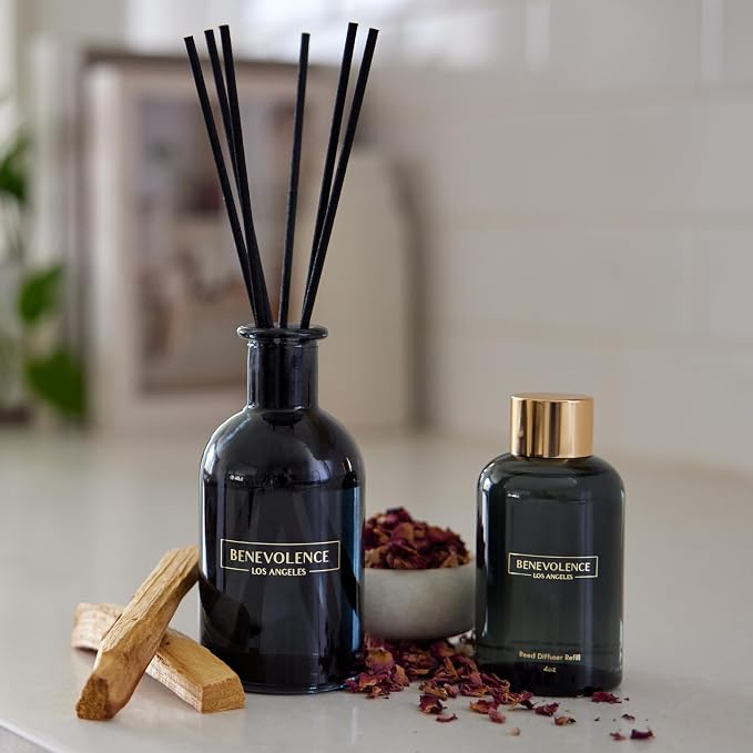 Benevolence LA Rose & Sandalwood Reed Diffuser Oil Refill – 4 oz Long-Lasting Essential Oil Refill for Home Fragrance Diffusers – Compatible with Benevolence LA Black Reed Diffusers