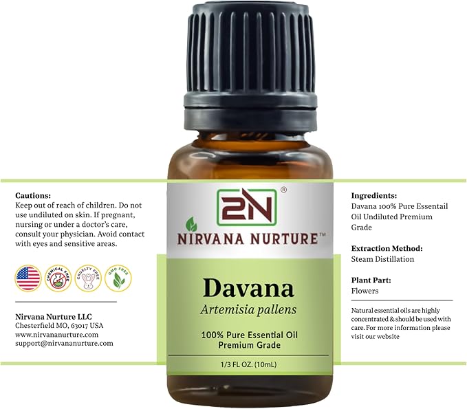 Davana Essential Oil, 100% Pure Undiluted, Aromatherapy Oil for Diffuser, Hair & Skin Care