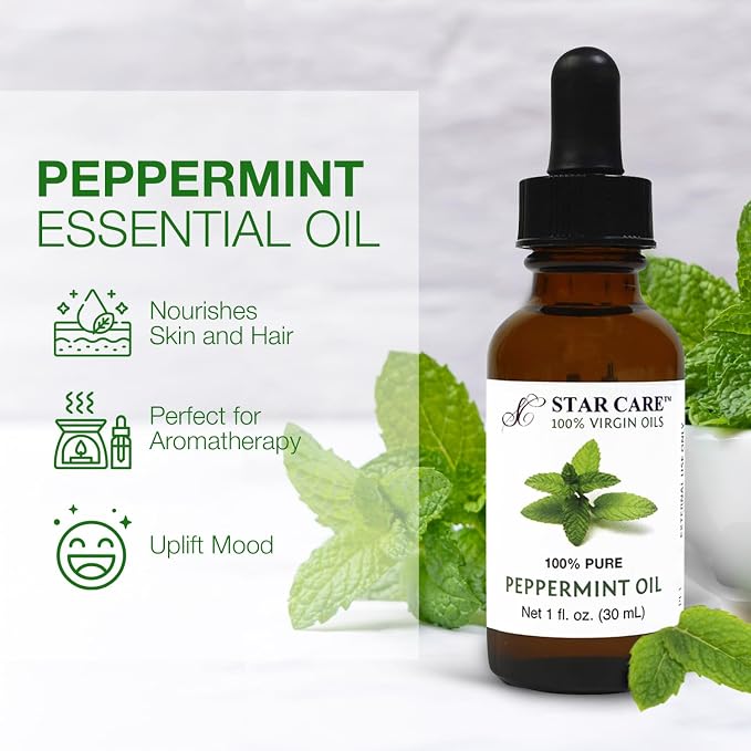 100% Pure Peppermint Oil Premium Mentha Arvensis Essential Oil for Aromatherapy, Diffuser, Hair Care, Skin & Body Massage 1 fl oz (30ml)