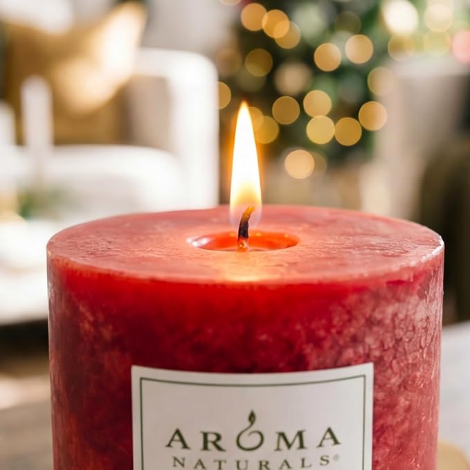 Aroma Naturals Holiday Orange, Clove and Cinnamon Essential Oil Scented Pillar Candle, Warm Spice, 3 inch x 3.5 inch