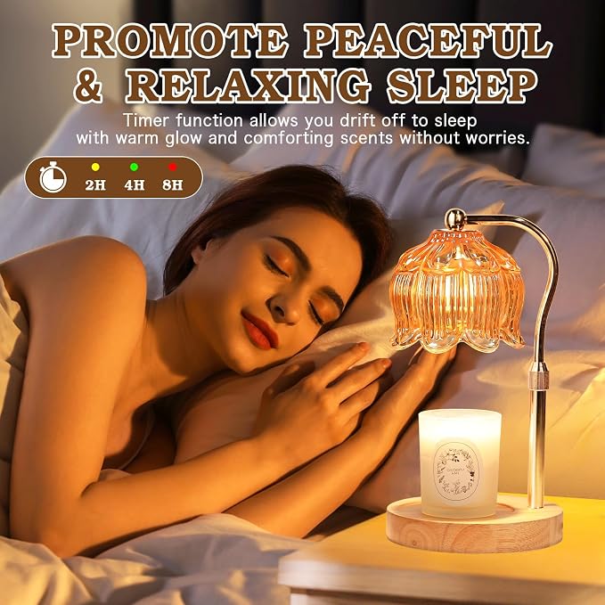 Funistree Flower Candle Warmer Lamp with Timer, Dimmable Candle Lamp Warmer, Christmas Birthday Gifts for Women Mom Her, Housewarming Home Decor, Lotus Wax Warmer for Yankee Candles - Warm Amber