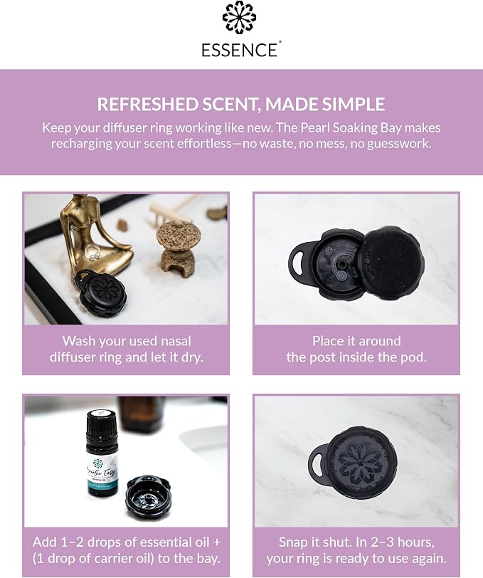 Essence Pearl Travel Case | Lavender Essential Oil | Aromatherapy Nasal Diffuser & Essential Oil Carrying Case | Calming Lavender Oil Scent | Travel-Friendly Kit | Black Pod
