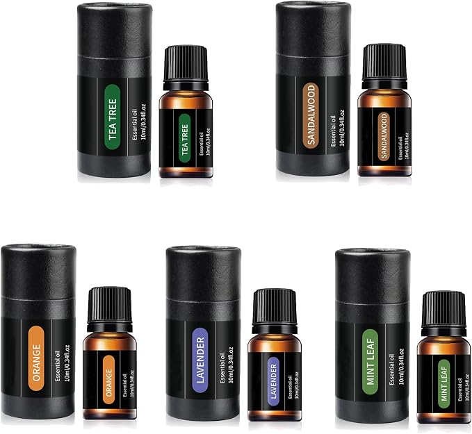 Essential Oils Set,Top 5 Blends for Diffusers, Candle Making Scents, Home Products, Fragrance, Aromatherapy, Humidifiers, Gifts - Lavender, Tea Tree, Orange,Sandalwood,Peppermint (10mL)