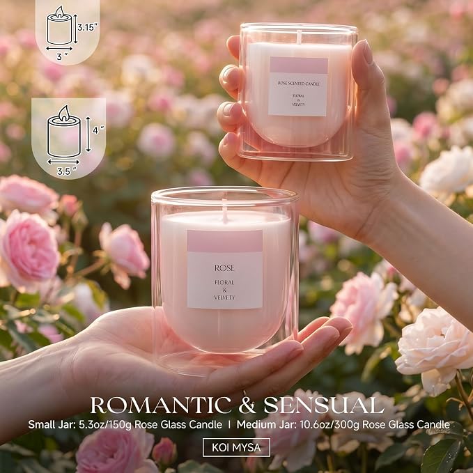 Rose Scented Candles, 10.5oz/50H Non-Toxic Pink Floral Aromatherapy Candle, Relaxing Gifts & Aesthetic Room Decor for Women Mom Wife, Medium Jar