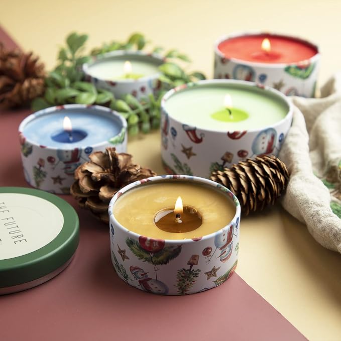Hearth & Harbor Tin Candle Jars for Making Candles - DIY Candle Containers with Lids - Metal Candle Jars - Bulk Tins Storage for Candle - (24 Pieces) - (8 Ounces) - Solid Christmas