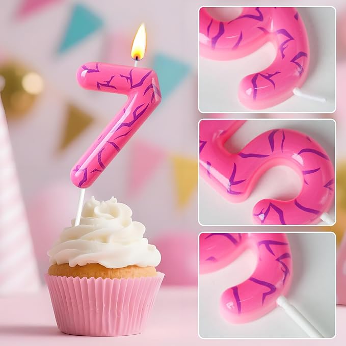 Number 7 Birthday Candle for Cake – Pink Gradient Number Candle with Mystic Rune Pattern, Decorative Cake Topper for Anniversary & Celebration