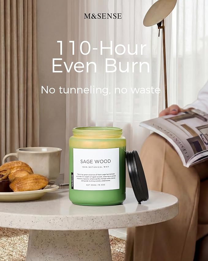 M&SENSE Sage Wood Scented Candles for Home, 19.4oz All Natural Soy Wax, 110 Hours Long Lasting, Clean Non Toxic Candle, Fresh Smelling for Relaxation Stress Relief, Fragrance Gifts for Men Women