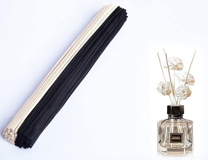Reed Diffuser Sticks,10 Inch Natural Rattan Wood Sticks,Diffuser Refills,Essential Oil Aroma Diffuser Replacement Sticks for Aroma Fragrance (Black Color and Natural Color)