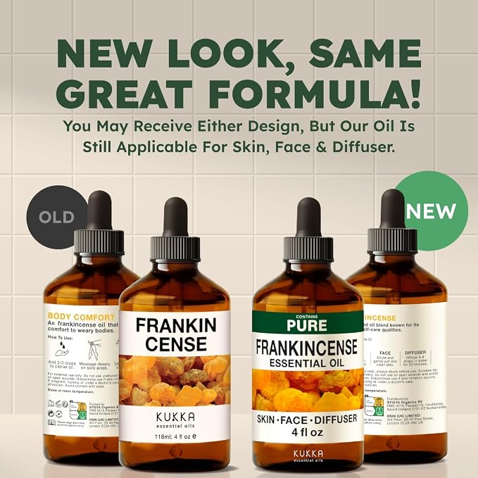 KUKKA Frankincense Essential Oils - 4 Fl Oz - for Hair, Skin, Diffuser, Aromatherapy & DIY Soap Making Scent (Pack of 2)