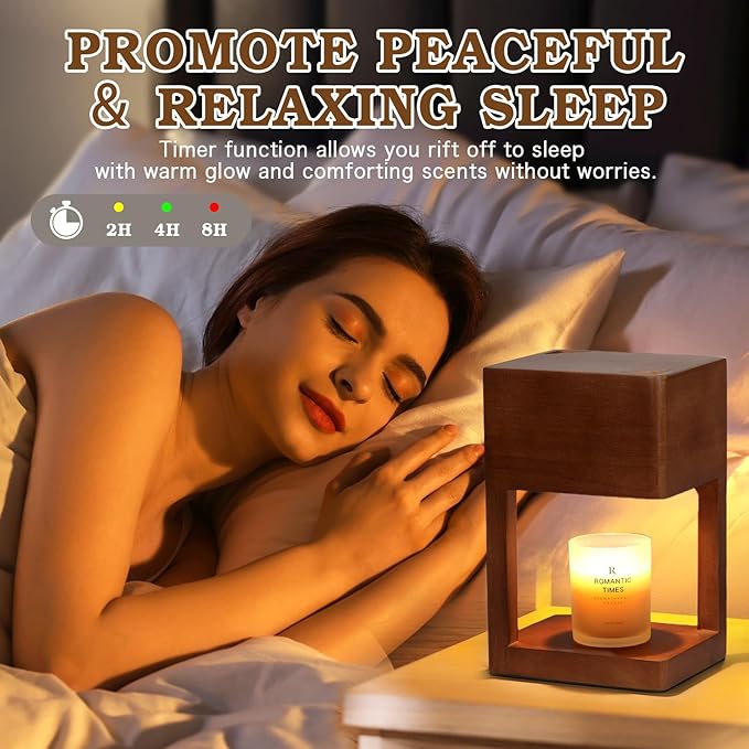 Candle Warmer Lamp Wood with Timer, Dimmable Electric Candle Lamp Warmer for Jar Candles, 2*35 Watt Bulb, Mothers Day Birthday Gifts for Women Men, Decorative Wooden Candle Lamp for Bedroom Home Decor