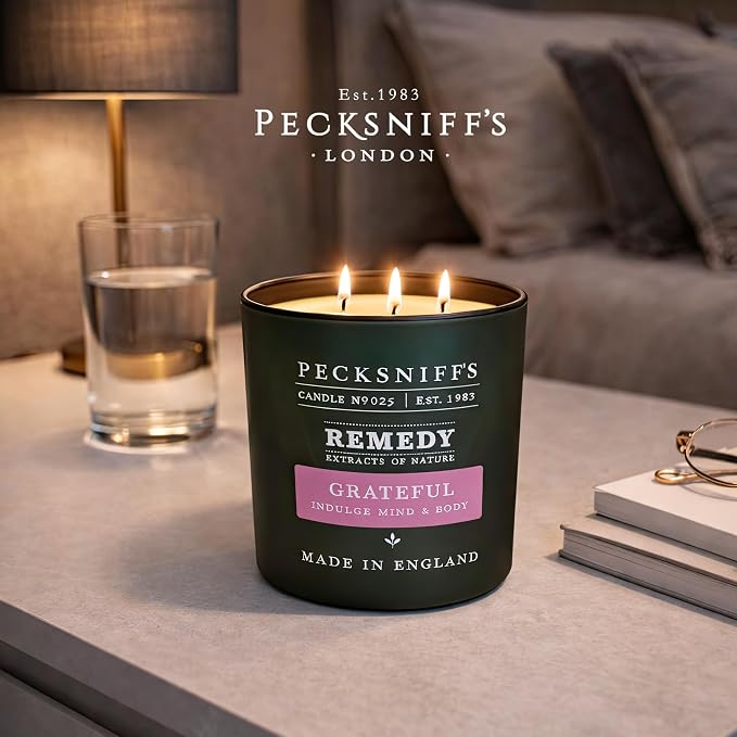 Pecksniff's Aromatherapy Relax Candle 3 Wick 19.4 oz/550 g, Earthy Green Fragrance, Stress Relief, Long Lasting Luxury Glass Candle for Home Decor and Gifts