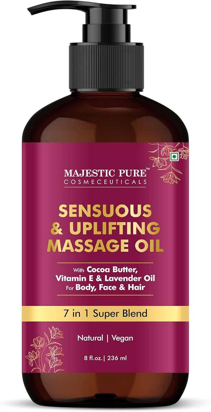 MAJESTIC PURE Cocoa Massage Oil for Massage Therapy - Refreshing, and Relaxing - Natural Oils with Cocoa Butter, Vitamin E & Lavender Oil - for All Skin Types - Men and Women Massage Lotion - 8 fl oz
