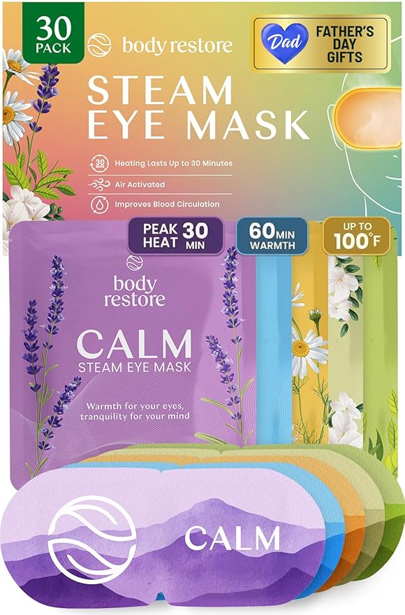 Body Restore Heated Eye Mask for Dry Eyes 30 Pack – Fathers Day Gift for Dad, Birthday Gifts for Women and Men, Self Heating Warm Compress, Relaxation – Variety