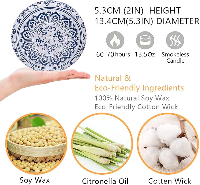 Citronella Candles Outdoor, Large 3-Wick 13.5oz Soy Wax Candle for Summer Patio Porch, 3 Packs
