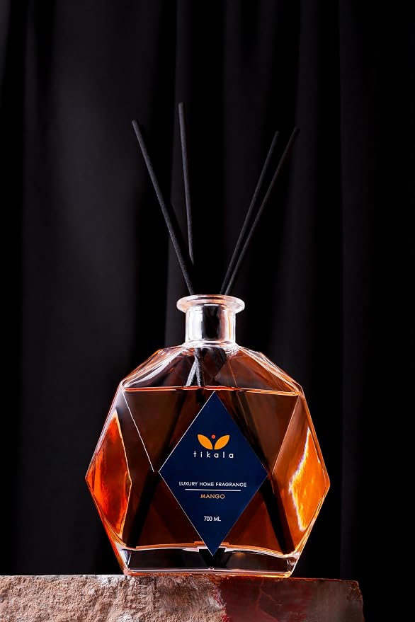 Luxury Reed Diffuser with Mango Scent – Crystal Glass Bottle – Home Fragrance for Living Room, Bathroom & Office – 23.67 fl oz (700 ml)