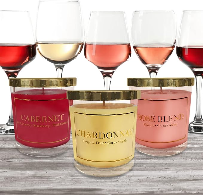LumaBase Scented Wax Candles, Wine Collection - Set of 3