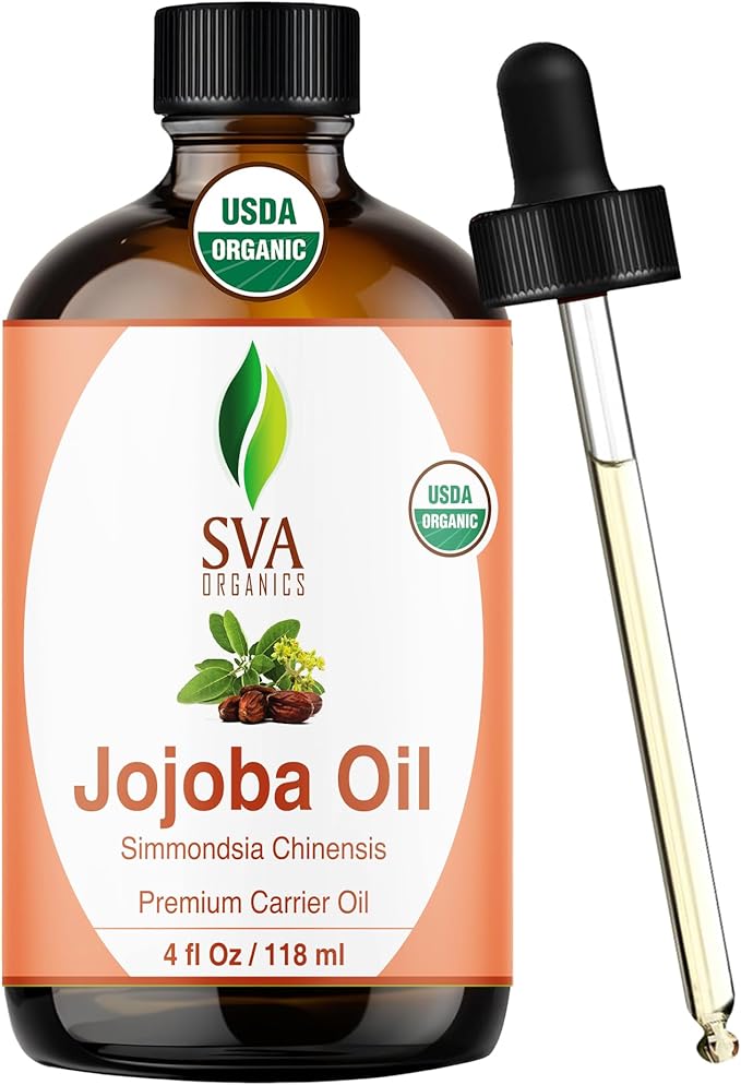 SVA Jojoba Seed Oil Organic - 4 Fl Oz – 100% Natural Cold Pressed Organic Jojoba Oil - for Face, Skin Care, Hair Care, Scalp Massage & Body Massage – Carrier Oil with Dropper