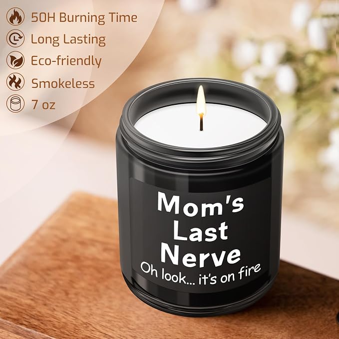 Gifts for Mom from Daughter Son - Funny Mom Birthday Gifts, Mother's Day Gift for Mommy Mama - Mom's Last Nerve Scented Candle Black