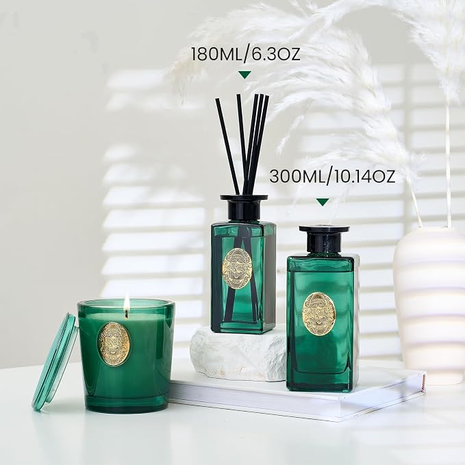 M&SENSE 10.14 oz Large Reed Diffuser Set | Evergreen Pine Scent Oil Diffuser with Sticks | Hotel Collection Non-Toxic Essential Oil |for Bedroom Bathroom Living Room