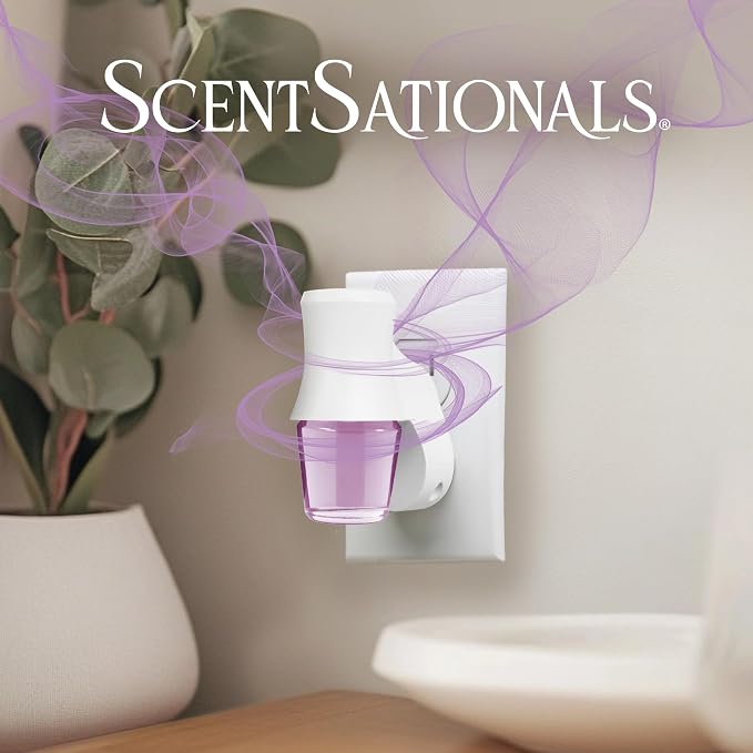 Scentsationals Plug in Air Freshener Starter Set – Swivel Plug Fragrance Oil Diffusers & 2 Long Lasting Scent Refills - Lilac Blossoms Scent