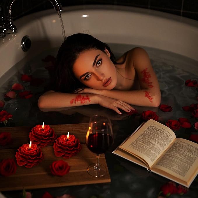 118.4°F 2 Pcs Low Temperature Candles Peony Flower Shaped Scented Candles Low Heat Body Safe Candles Wax Play for Couples Date Night (4, Wine red)