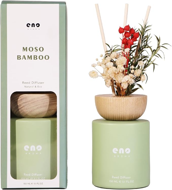 Reed Diffuser Set with Dried Flowers, 5.1 fl oz / 150ml, Moso Bamboo - Home Fragrance Diffuser with Sticks for Bathroom Shelf Decor, Bedroom, Office & Gift