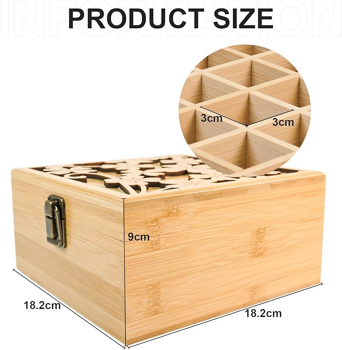 Pure Vie Bamboo Essential Oil Storage Box Travel Organizer Case with Bottle Cap Label - Aromatherapy Nail Polish Fragrance Container, Holds 25 Bottle for 5-15ml - Keep Scented Oil Safe & Space Saver