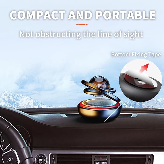 Kwak’s Solar-Powered Rotating Car Aromatherapy Auto-Spinning Ornament with Refillable Scent Pad, Subtle Ocean Fragrance, Ideal Gift for Men Women Dad Husband for Dashboard (Black)