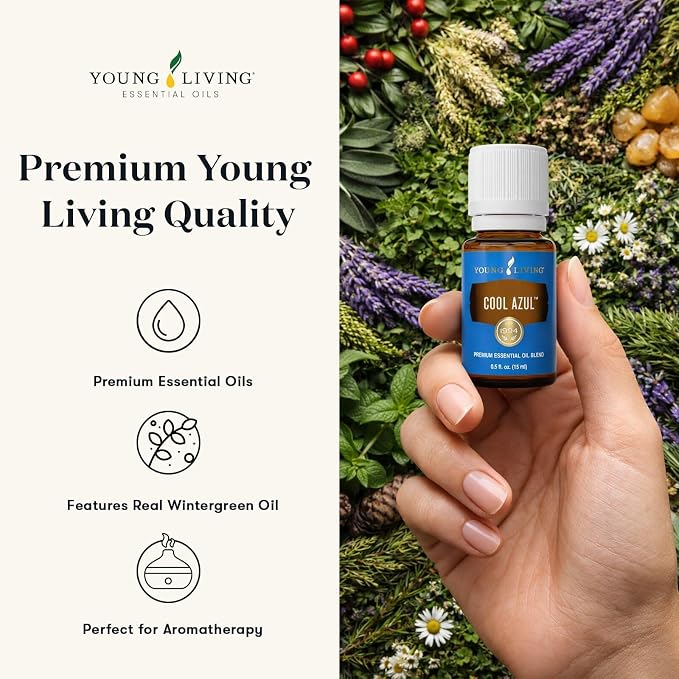 Young Living Cool Azul Essential Oil Blend | 15 ml | Cooling Minty Herbal Aroma for Diffusers, Massage & Aromatherapy | Wintergreen, Peppermint & Sage Botanical Blend | Seed to Seal Quality