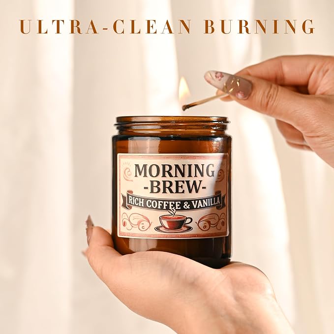 Coffee Soy Candle - Coffee Scented Candles for Home, Candles Gifts for Women, 4oz Amber Jar + Silvery Lid, 20+ Hours Burn Time, Aromatherapy Gifts for Men