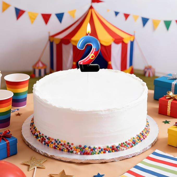 Number 2 Birthday Candle for Cake – Red Blue Cartoon Hero Style with Heart Design – Cute Cake Topper for Birthday Party Decoration