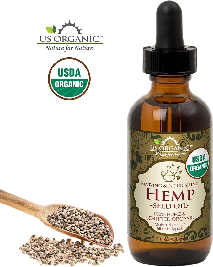 US Organic Hemp Seed Oil, Certified Organic, Pure & Natural, Cold Pressed Virgin, Unrefined, Amber Glass Bottle with Glass Eye Dropper for Easy Application (2 oz (56 ml))