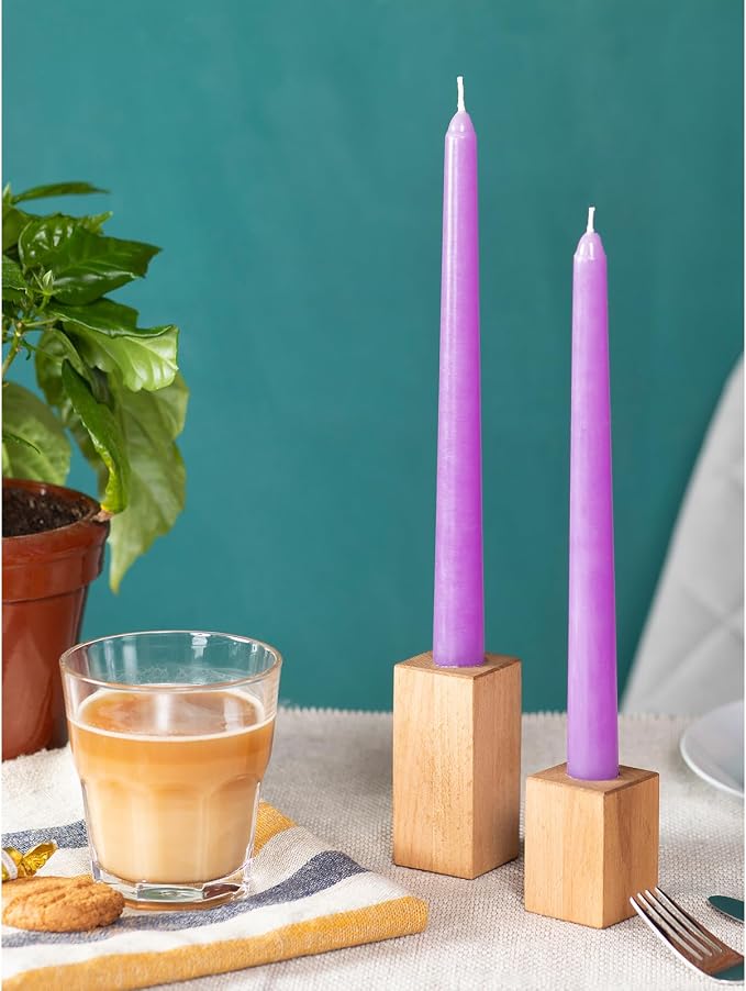 CANDWAX 10 inch Taper Lilac Candles Pack of 4 - Unscented Smokeless Dripless Tall Candlesticks - Perfect for Special Occasions, Ordinary Dinners, for Mother's Day - Lavender Candle Sticks
