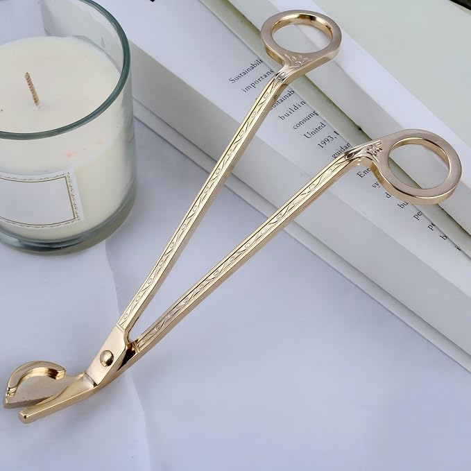 Candle Wick Trimmer,Stainless Steel Wick Clipper with Built-in Debris Tray Gold Scissor Cutter for Cleaner Burn Prevents Soot Easy Candle Care Accessory