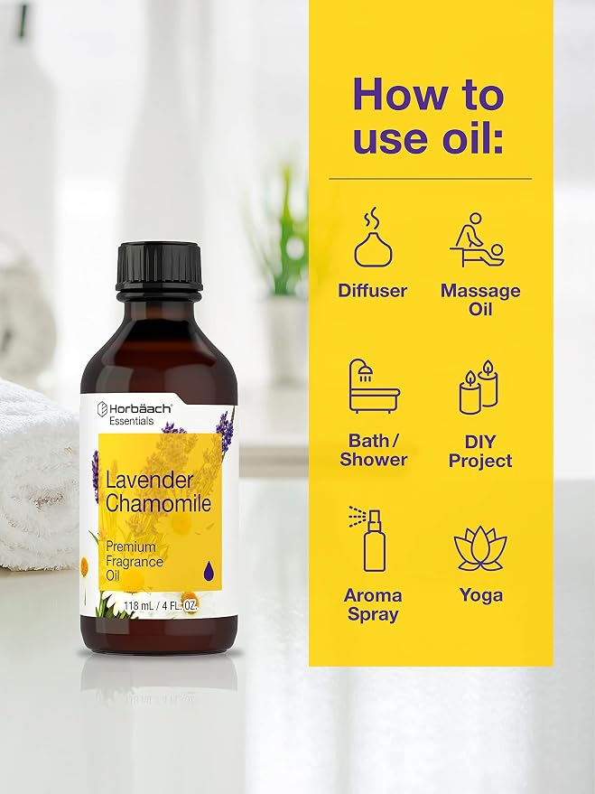 Horbäach Lavender Chamomile Fragrance Oil | 4 fl oz (118ml) | Premium Grade | for Diffusers, Candle and Soap Making, DIY Projects & More