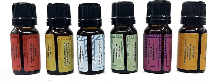 Wild Essentials 6 Pack Synergy Blend Aromatherapy Essential Oil Gift Set 100% Pure, Undiluted 10ml Bottles of Breathe Easy, Alert, Inner Calm, Relax, Uplifting, Zen, Made in USA
