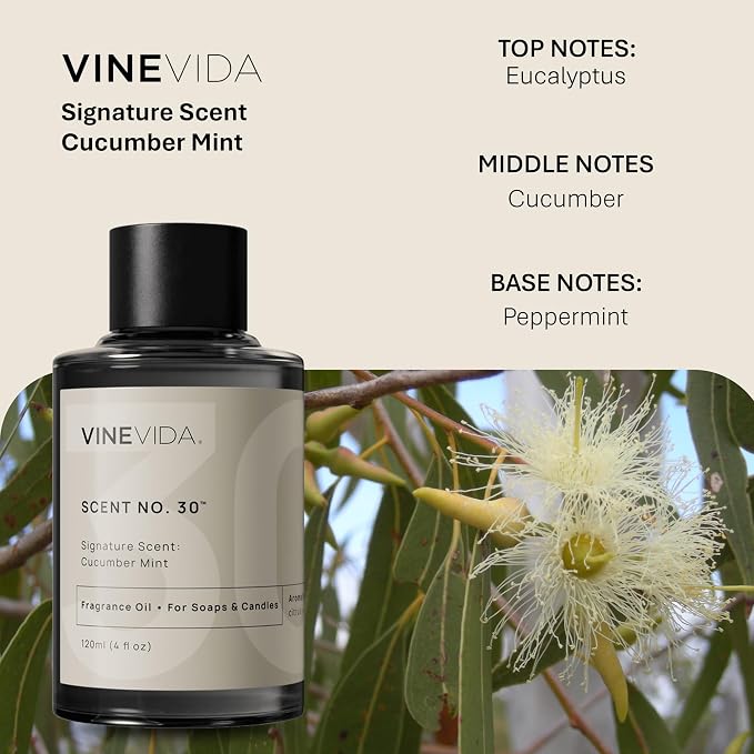 VINEVIDA [4oz] Cucumber Mint Fragrance Oil for Candle Making and Soap Making - Premium Candle Scents for Soy Candles