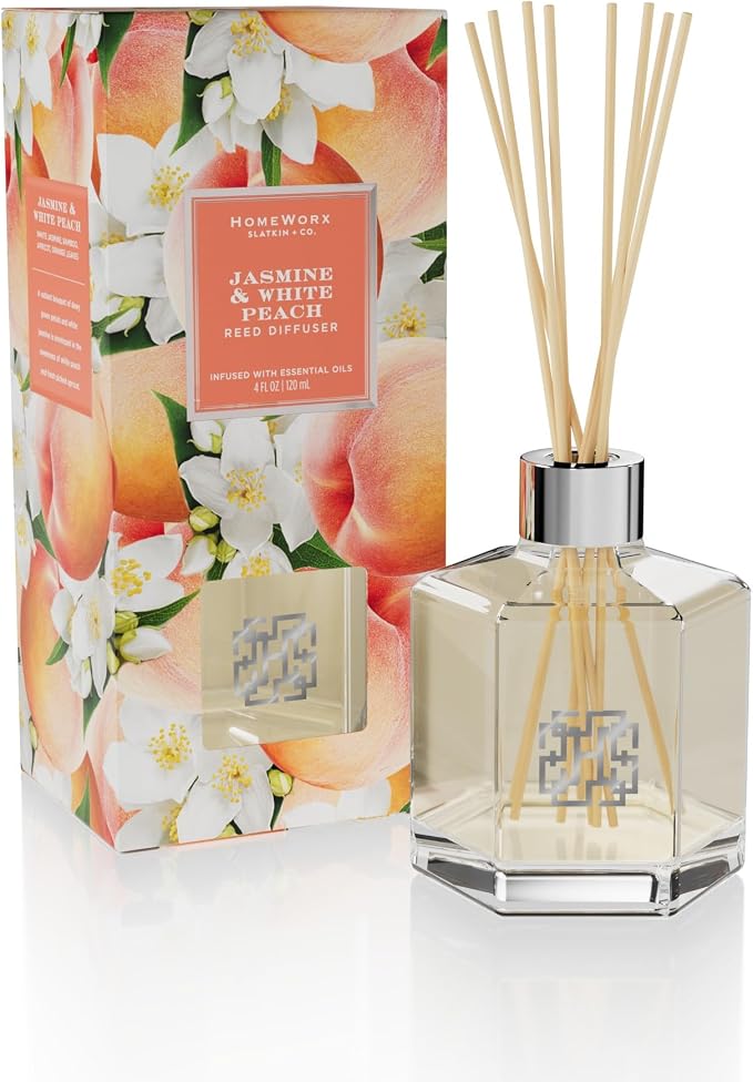 HomeWorx by SLATKIN + CO. Jasmine & White Peach Reed Stick Diffuser