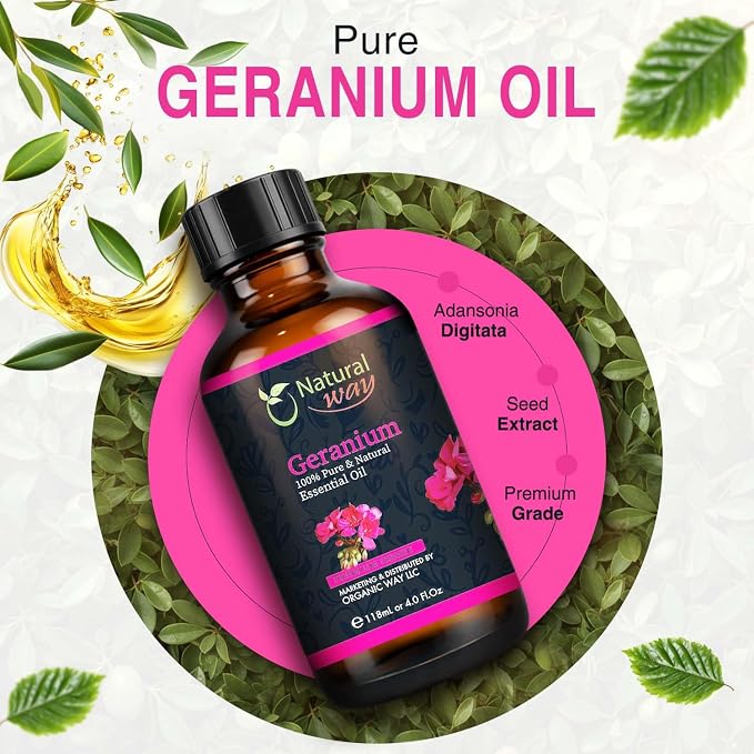 Geranium Essential Oil for Diffusers | Natural Aroma Oil for Home Fragrance, Humidifier & DIY Candle Making, Long Lasting Scent for Office, Bedroom & Soothing Scent 4 Fl Oz (120 mL)