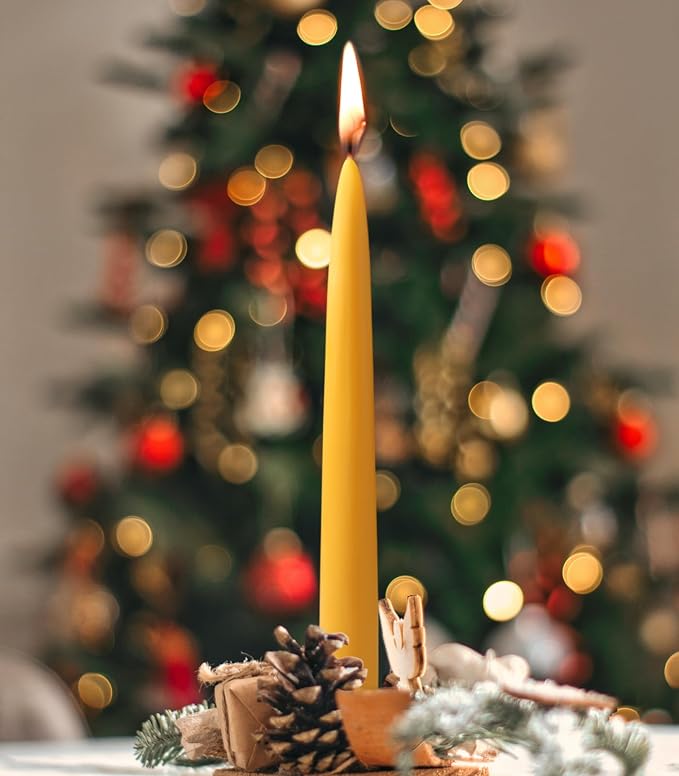 24 Packs Natural Beeswax Taper Candles 8 inch Beeswax Candles Smokeless Unscented Pure Bees Wax Candlesticks 8 Hour Burn Time Dripless Bees Wax Candles for Home Prayer