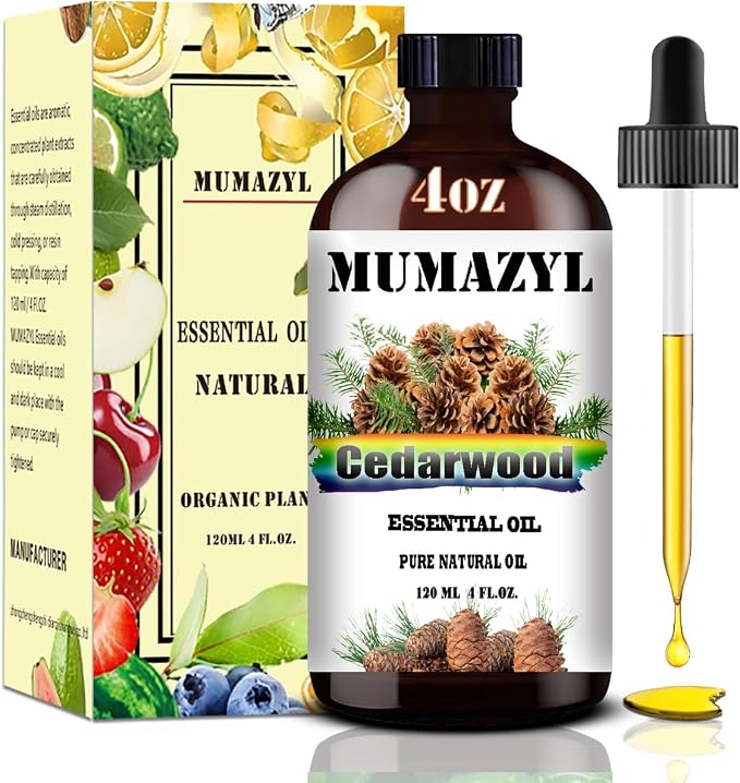 Cedarwood Essential Oil, Cedarwood Oil 4 Fl Oz 120ML for Diffuser Humidifier Yoga Cleaning DIY Candle Soap Making MUMAZYL Essential Oils