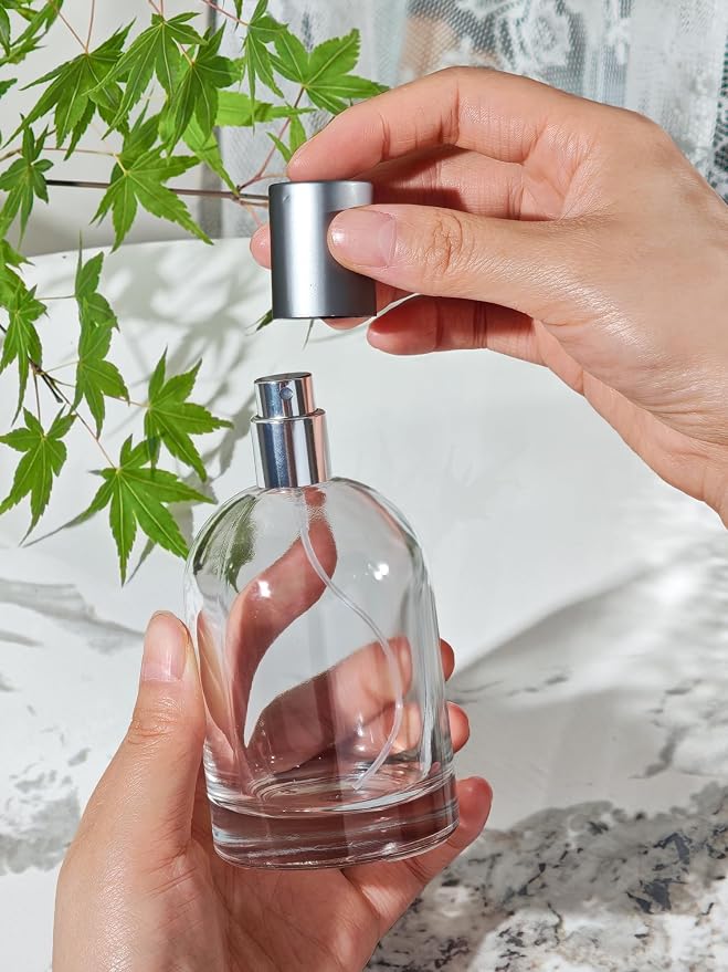 100ml/3.4 Oz Glass Spray Bottle Perfume Atomizer,Empty Travel Refillable Perfume Spray Bottle with 3 Kinds of Dispenser (Clear Glass, 100ml)