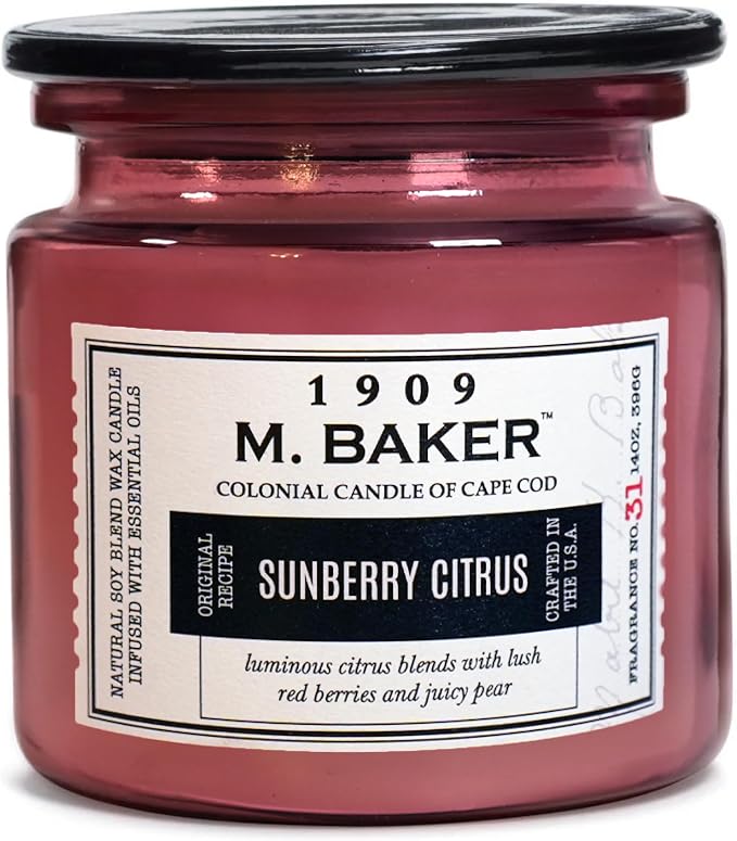 Colonial Candle Sunberry Citrus Scented Candle, 2-Wick Natural Soy Blend Wax Candle Infused with Essential Oils, 14 oz Apothecary Glass Jar Candle - Made in The USA