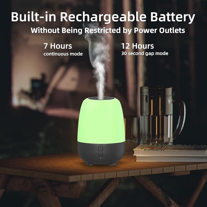 SPLITSKY 150ML Rechargeable Battery Powered Essential Oil Diffuser, 7-Hour Run time, 7-Color LED Lights, Cordless Portable Aromatherapy Diffuser for Home, Office, Travel (Black)