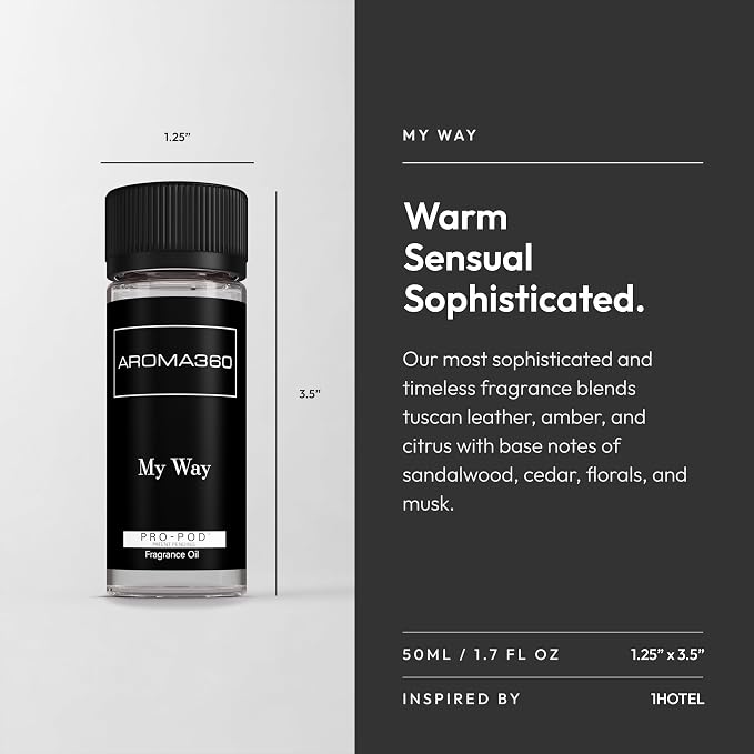 Aroma360 | My Way Pro-Pod Oil Blend | Luxury Hotel Inspired Diffuser Scent | Aromatherapy Scent Diffuser Oil | Tuscan Leather, Sandalwood and Iris 1.7 fl oz, 50 mL