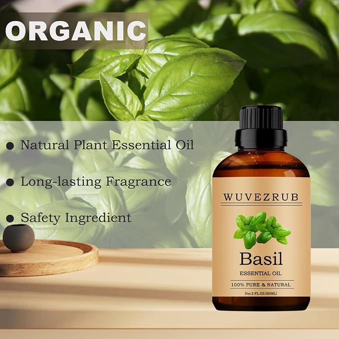 Basil Essential Oils, 60ML 100% Pure and Natural Essential Oil for Aromatherapy Diffuser - Basil /2 Fl Oz