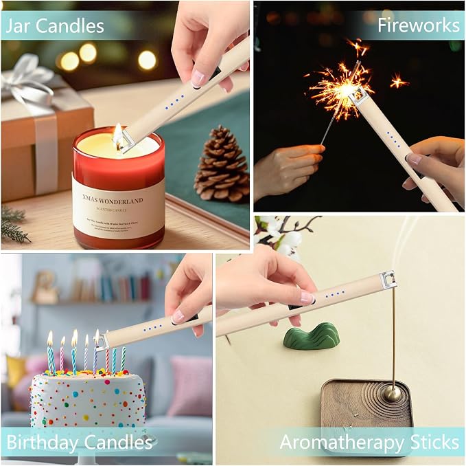 Electric Lighter, Rechargeable Lighter with Battery Indicator Light and Safety Switch, Electric Candle Lighters for Scented Candles,Barbecues, Camping, Holiday Parties