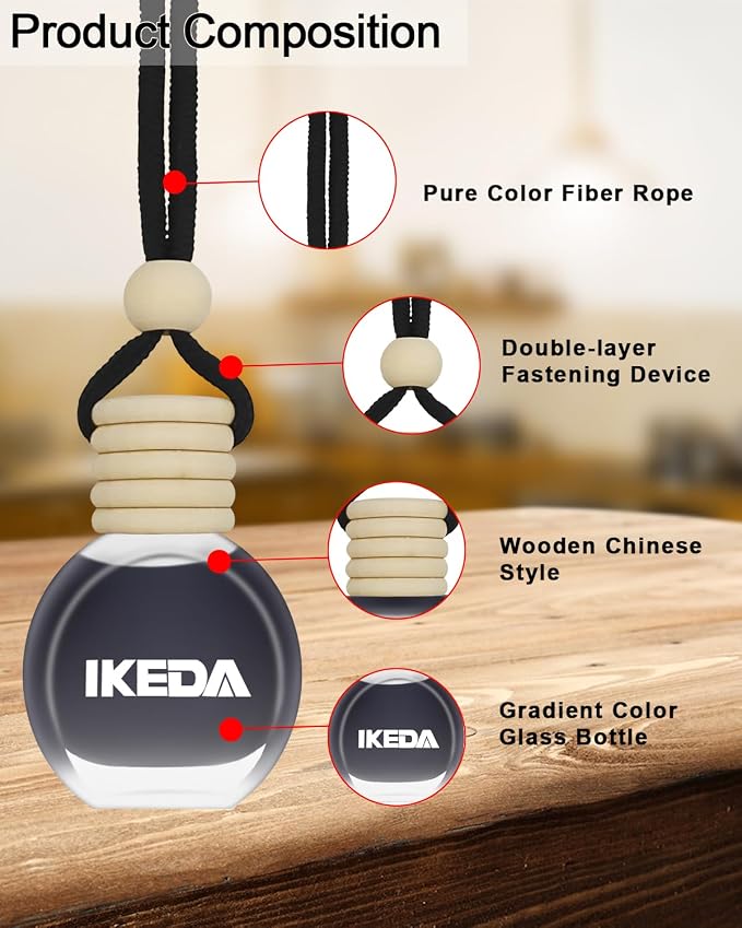 ikeda fragrance Car Air Freshener Hanging, Car Scent with Vent Clip Bottle,45-Days Long Lasting Fragrance,Essential Oil Diffuser,Odor Eliminator for Home Deodorizer (Round, New Car)