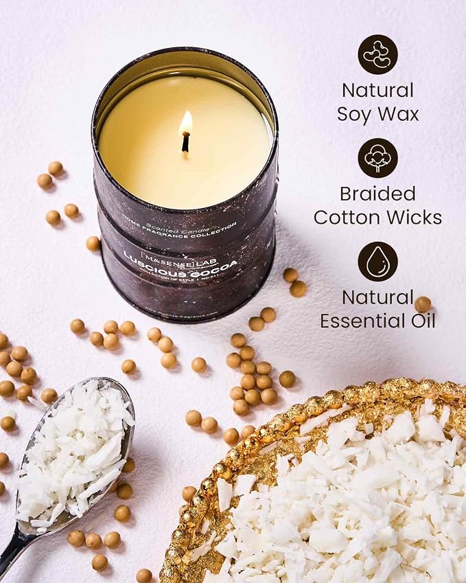 M&SENSE Luscious Cocoa Scented Candles,11.3OZ | Christmas Decor, Natural Non Toxic, Aromatherapy for Stress Relief Meditation, 11.3oz, 70 Hour Burn Time