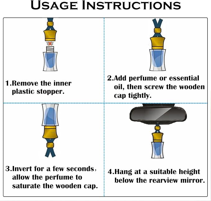 Car Air Freshener Diffuser Hanging Ornament, Diamond-Shaped Empty Crystal Bottle Car Mirror Hanging Accessories, Elegant Bottle Pendant with Wooden Caps Rear View Mirror Accessories